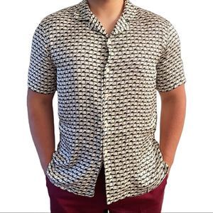 zara blue retro geometric print button down shirt